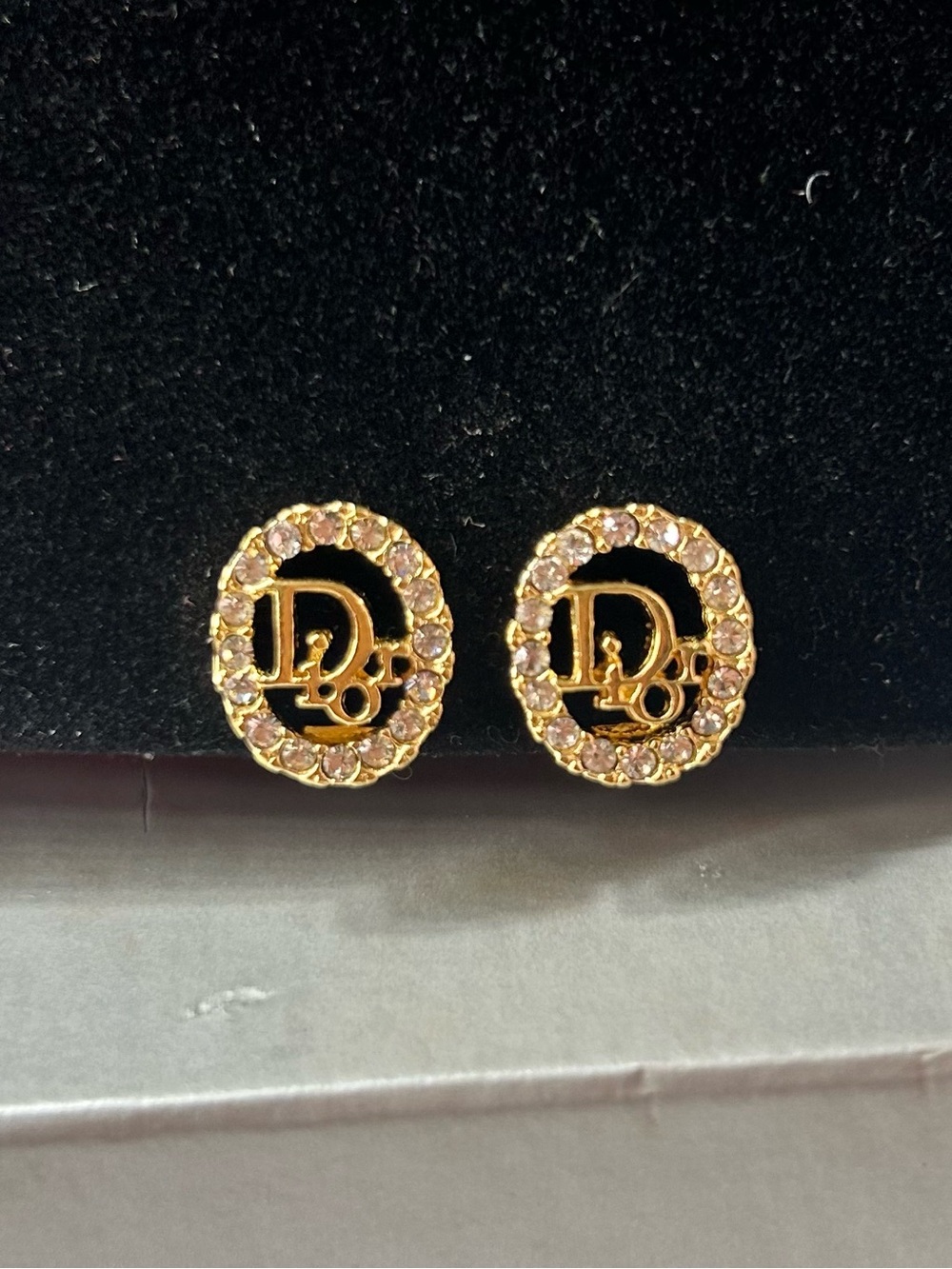 Vintage Christian Dior Rhinestone Gold Plated Oval Shape Clip on Earrings